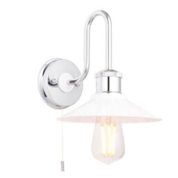 Chrome Plated Bathroom Fisherman Wall Light & Ribbed Glass Shade Ip44 Rated - thumbnail 1
