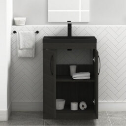 Royal Bathrooms Turin 600mm Floor Standing Vanity Unit 2 Door Hale Black With Black Basin & Handles - thumbnail 6