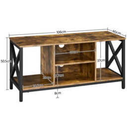 Yaheetech Rustic Brown 106 Cm Wide Tv Stand With Storage Shelves And Cable Management - thumbnail 3