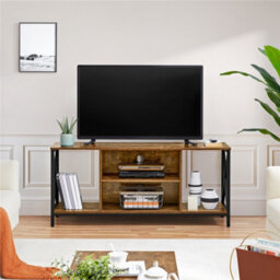 Yaheetech Rustic Brown 106 Cm Wide Tv Stand With Storage Shelves And Cable Management