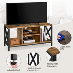 Yaheetech Rustic Brown 106 Cm Wide Tv Stand With Storage Shelves And Cable Management - thumbnail 4