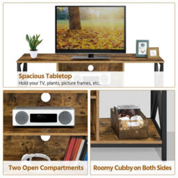 Yaheetech Rustic Brown 106 Cm Wide Tv Stand With Storage Shelves And Cable Management - thumbnail 7