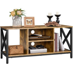 Yaheetech Rustic Brown 106 Cm Wide Tv Stand With Storage Shelves And Cable Management - thumbnail 2