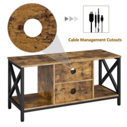 Yaheetech Rustic Brown 106 Cm Wide Tv Stand With Storage Shelves And Cable Management - thumbnail 6