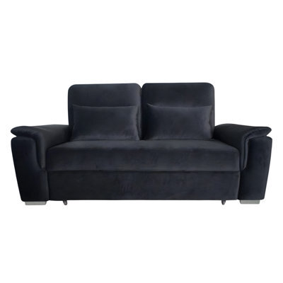 Interior Emporium Tokyo 2 Seater Pull Out Sofa Bed - Modern Plush Velvet Fabric With Storage And Foam Cushions (Black) - image 1