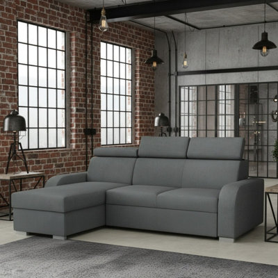 Oslo M 2Rlc Mdf Chipboard Corner Sofa Bed Universal Storage Adjustable Headrests Freestanding Back 235X170X85 Grey - image 1