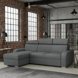 Oslo M 2Rlc Mdf Chipboard Corner Sofa Bed Universal Storage Adjustable Headrests Freestanding Back 235X170X85 Grey - thumbnail 1