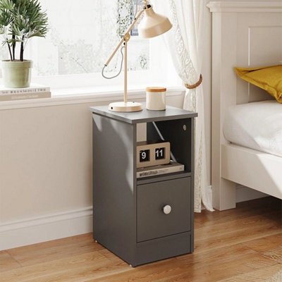 Grey 1 Drawer Bedside Table Cabinet Sofa Side Lamp Table Nightstand Shelf Storage - image 1