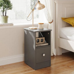 Grey 1 Drawer Bedside Table Cabinet Sofa Side Lamp Table Nightstand Shelf Storage - thumbnail 1