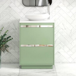 Royal Bathrooms Orion 600mm Mint Sage Floor Standing Plain White Countertop Vanity Unit 2 Drawer With Nova Basin & Chrome Accent Trim - thumbnail 2