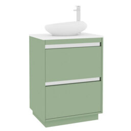 Royal Bathrooms Orion 600mm Mint Sage Floor Standing Plain White Countertop Vanity Unit 2 Drawer With Nova Basin & Chrome Accent Trim - thumbnail 6