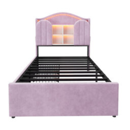 Modernluxe 3Ft Single Bed, 90 X 190 Cm, With Led Storage Headboard, Charging Station & Drawers, Purple, Velvet - thumbnail 8