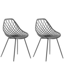 Beliani Black Net-Back Dining Chairs Set Of 2 - Compact Synthetic Seat, Matt Black Iron Legs - thumbnail 3