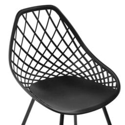Beliani Black Net-Back Dining Chairs Set Of 2 - Compact Synthetic Seat, Matt Black Iron Legs - thumbnail 7