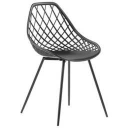 Beliani Black Net-Back Dining Chairs Set Of 2 - Compact Synthetic Seat, Matt Black Iron Legs - thumbnail 4