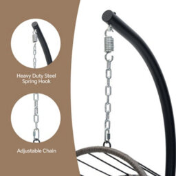 Living And Home Outdoor Indoor Swing Hanging Egg Chair With Cushion And Headrest, Brown Black - thumbnail 4