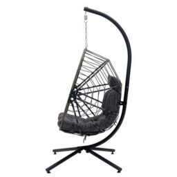Living And Home Outdoor Indoor Swing Hanging Egg Chair With Cushion And Headrest, Brown Black - thumbnail 7