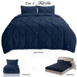 TheWhiteWater Limited Pintuck Duvet Cover Set + Matching Pillowcases With Bedsheet - 3In1 Hotel Style Bedding Set - Navy Blue - thumbnail 2
