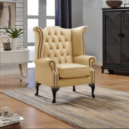 Chesterfield High Back Wing Chair Shelly Angel Leather Bespoke In Queen Anne Style - thumbnail 2