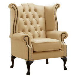 Chesterfield High Back Wing Chair Shelly Angel Leather Bespoke In Queen Anne Style - thumbnail 1