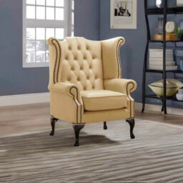 Chesterfield High Back Wing Chair Shelly Angel Leather Bespoke In Queen Anne Style - thumbnail 3