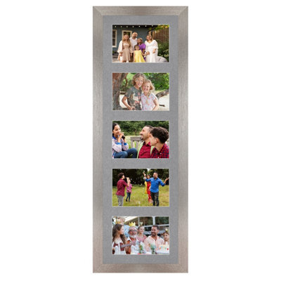 AK Frames 26X8 Aluminum Modern Multi Photo Frame With Mid Grey Mount - Holds 5 Apertures (5X) 6X4 Photos - image 1