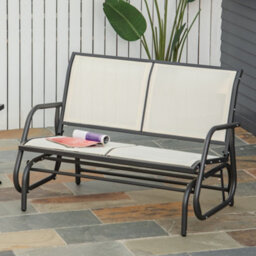 Outsunny 2-Person Patio Glider Bench Gliding Chair Loveseat W/ Armrest Beige - thumbnail 1