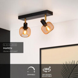 Lucide Maren Retro Twin Ceiling Spotlight - 2Xe14 - Matt Gold, Brass - thumbnail 3
