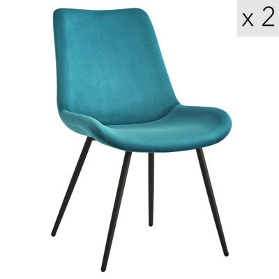 Nordlys Set Of 2 Metal And Blue Velvet Dining Chairs Vintage Style Dining Room - image 1