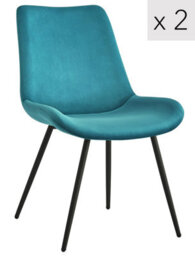 Nordlys Set Of 2 Metal And Blue Velvet Dining Chairs Vintage Style Dining Room - thumbnail 2