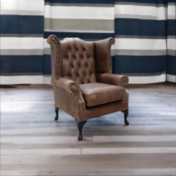 Chesterfield High Back Wing Chair Cracked Wax T Brown Leather In Queen Anne Style - thumbnail 3