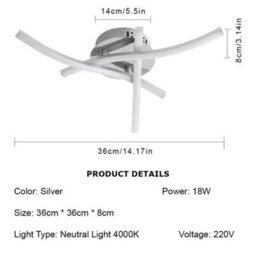 18W Modern Led Ceiling Light Natural Lamp Silver Metal Chandeliers Living Room - thumbnail 3