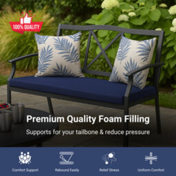 Crescent 2 Seater Outdoor Garden Bench Cushion Navy 120X33X5Cm Thick Foam Patio Seat Pad Water Resistant - thumbnail 6