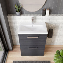 Balterley Contemporary Bathroom Floor Standing 2 Soft-Close Drawer Vanity Unit & Mid-Edge Basin, Charcoal Black, 600 mm - thumbnail 3