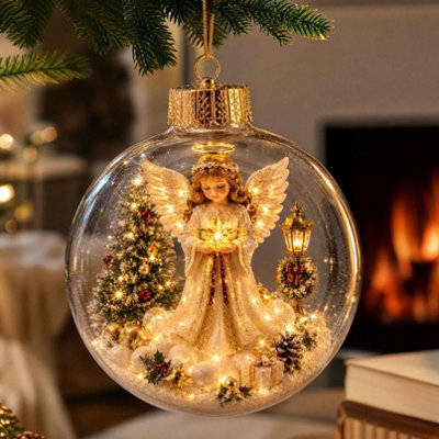 Amorly Lighted Christmas Ornament Clear Pvc Globe Hanging Decoration Glowing Christmas Ornament For Christmas Tree Holiday Decor(Angel) - image 1