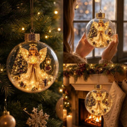 Amorly Lighted Christmas Ornament Clear Pvc Globe Hanging Decoration Glowing Christmas Ornament For Christmas Tree Holiday Decor(Angel) - thumbnail 3