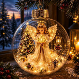 Amorly Lighted Christmas Ornament Clear Pvc Globe Hanging Decoration Glowing Christmas Ornament For Christmas Tree Holiday Decor(Angel) - thumbnail 2