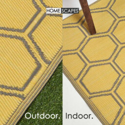 Homescapes Luxury Outdoor Rug Waterproof Reversible For Garden Patio, 182 X 122 Cm, Yellow, 100% Recycled, Honeycomb - thumbnail 5