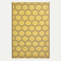 Homescapes Luxury Outdoor Rug Waterproof Reversible For Garden Patio, 182 X 122 Cm, Yellow, 100% Recycled, Honeycomb - thumbnail 1