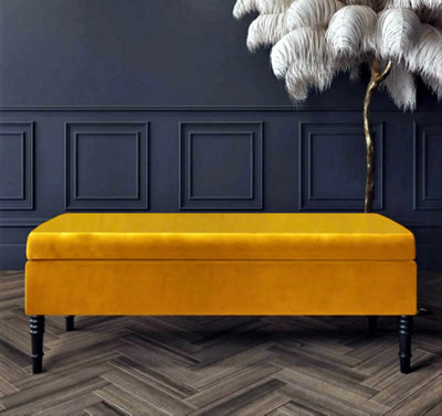 Safar Plain 180Cm Ottoman Storage Bench - Plush Velvet Shoe Bench - Mustard Gold Upholstery Footstool With Storage - image 1