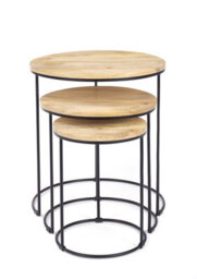 Elm Hom And Garden Light Oak Finish Wooden Metal Round Nest Of Three 3 Tables Side Lamp H55 X W50 X D5Cm - thumbnail 3