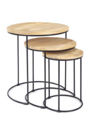 Elm Hom And Garden Light Oak Finish Wooden Metal Round Nest Of Three 3 Tables Side Lamp H55 X W50 X D5Cm - thumbnail 2
