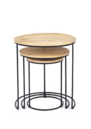 Elm Hom And Garden Light Oak Finish Wooden Metal Round Nest Of Three 3 Tables Side Lamp H55 X W50 X D5Cm - thumbnail 4