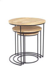 Elm Hom And Garden Light Oak Finish Wooden Metal Round Nest Of Three 3 Tables Side Lamp H55 X W50 X D5Cm - thumbnail 1