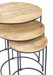 Elm Hom And Garden Light Oak Finish Wooden Metal Round Nest Of Three 3 Tables Side Lamp H55 X W50 X D5Cm - thumbnail 5