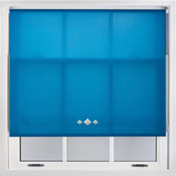 FURNISHED Trimmable Roller Blind With Triple Diamond Chrome Eyelet And Metal Fittings - Teal Daylight Shade (W)170Cm X (L)165Cm