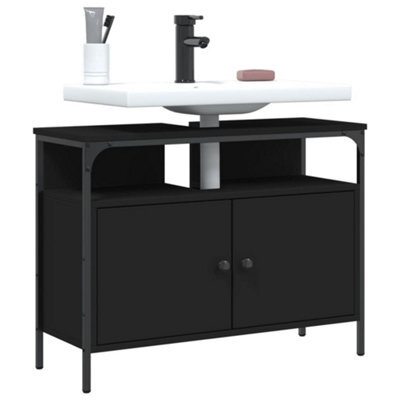 Berkfield Bathroom Sink Cabinet Black 80X30X60 Cm Engineered Wood - image 1