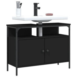 Berkfield Bathroom Sink Cabinet Black 80X30X60 Cm Engineered Wood - thumbnail 1