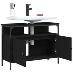 Berkfield Bathroom Sink Cabinet Black 80X30X60 Cm Engineered Wood - thumbnail 4