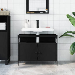 Berkfield Bathroom Sink Cabinet Black 80X30X60 Cm Engineered Wood - thumbnail 3
